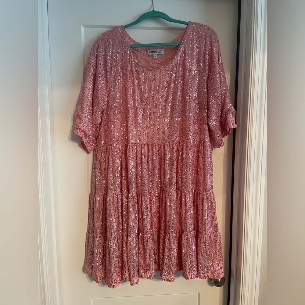 SOLD . Amazing Lace My Queen Sequin Baby Doll Dress
